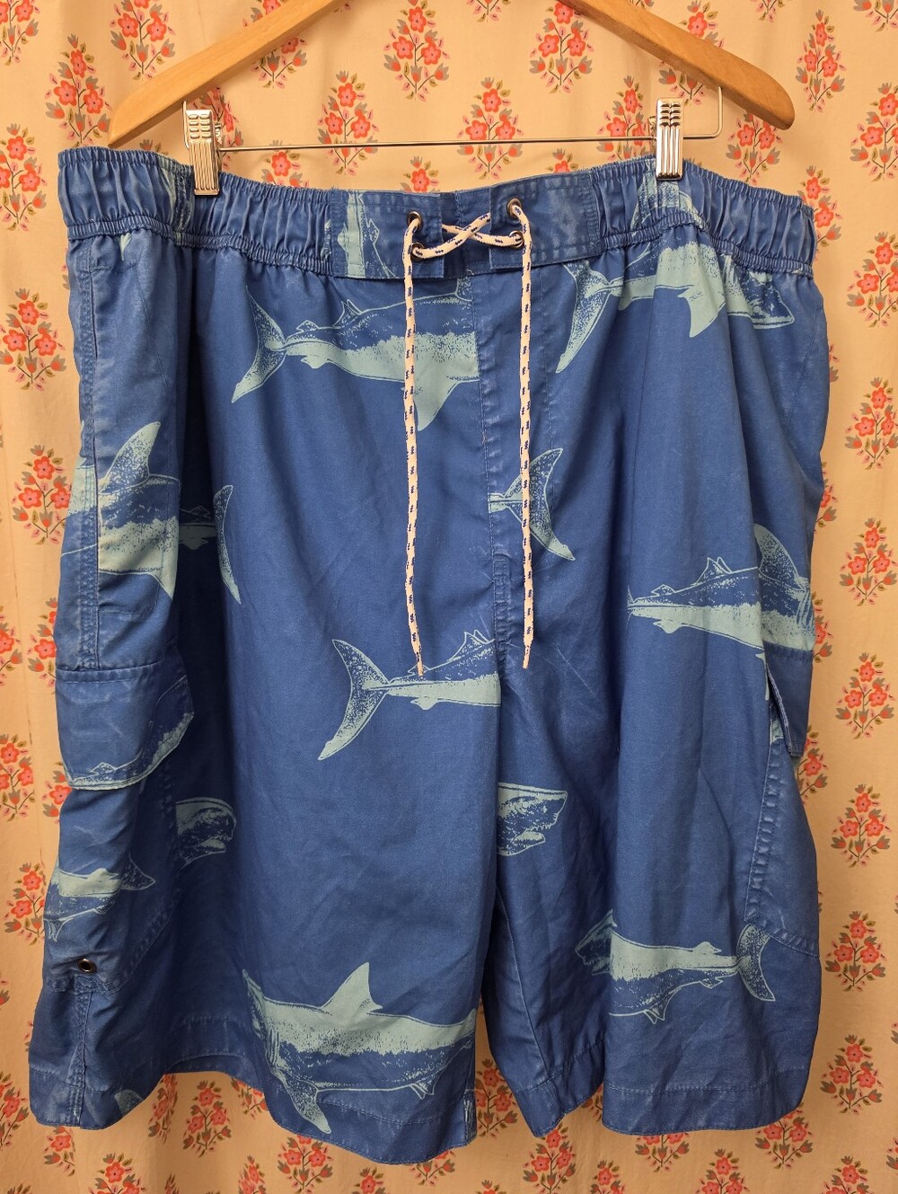 The Foundry Supply Co. Blue Shark-Print Swim Trunks